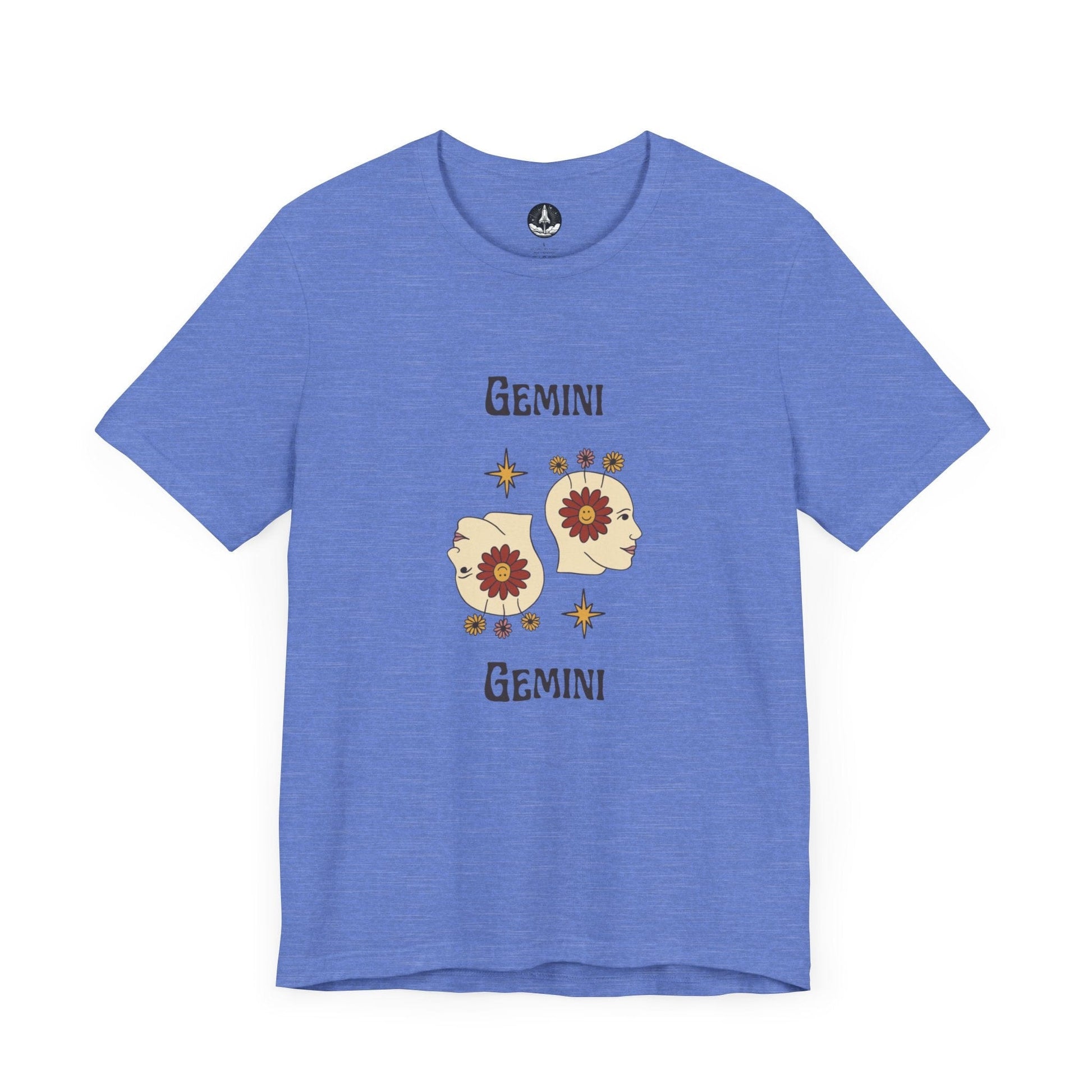 T-Shirt Heather Columbia Blue / S Gemini Flower Power T-Shirt - Retro Zodiac Apparel for Astrology Lovers