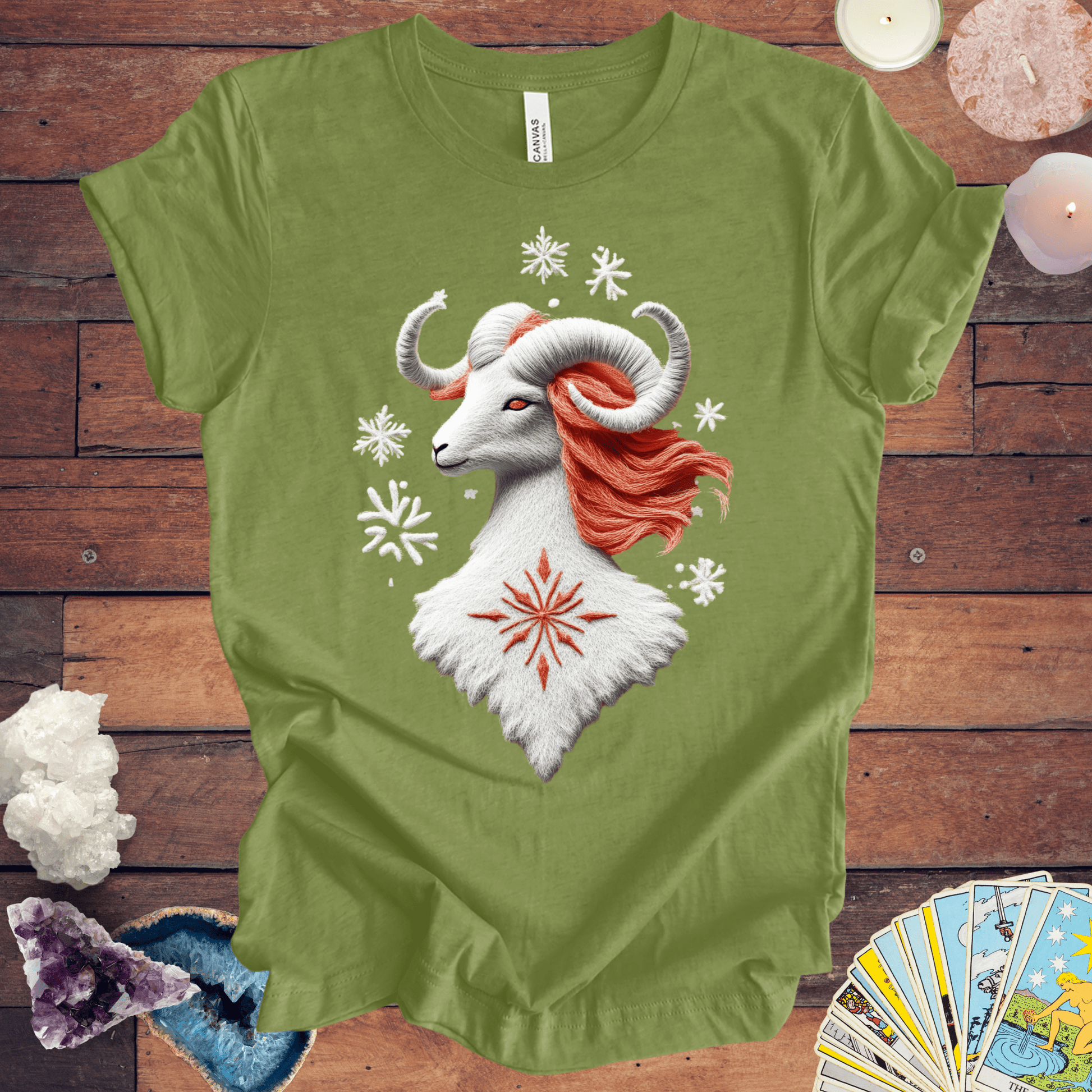 T-Shirt Heather Green / S Aries Ugly Sweater Holiday T-Shirt: Snowflakes & Spark Edition