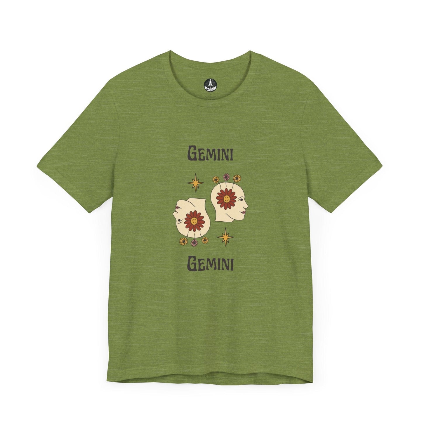 T-Shirt Heather Green / S Gemini Flower Power T-Shirt - Retro Zodiac Apparel for Astrology Lovers