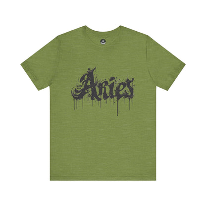 T-Shirt Heather Green / S Ink-Dripped Aries Energy TShirt – Channel Your Inner Fire