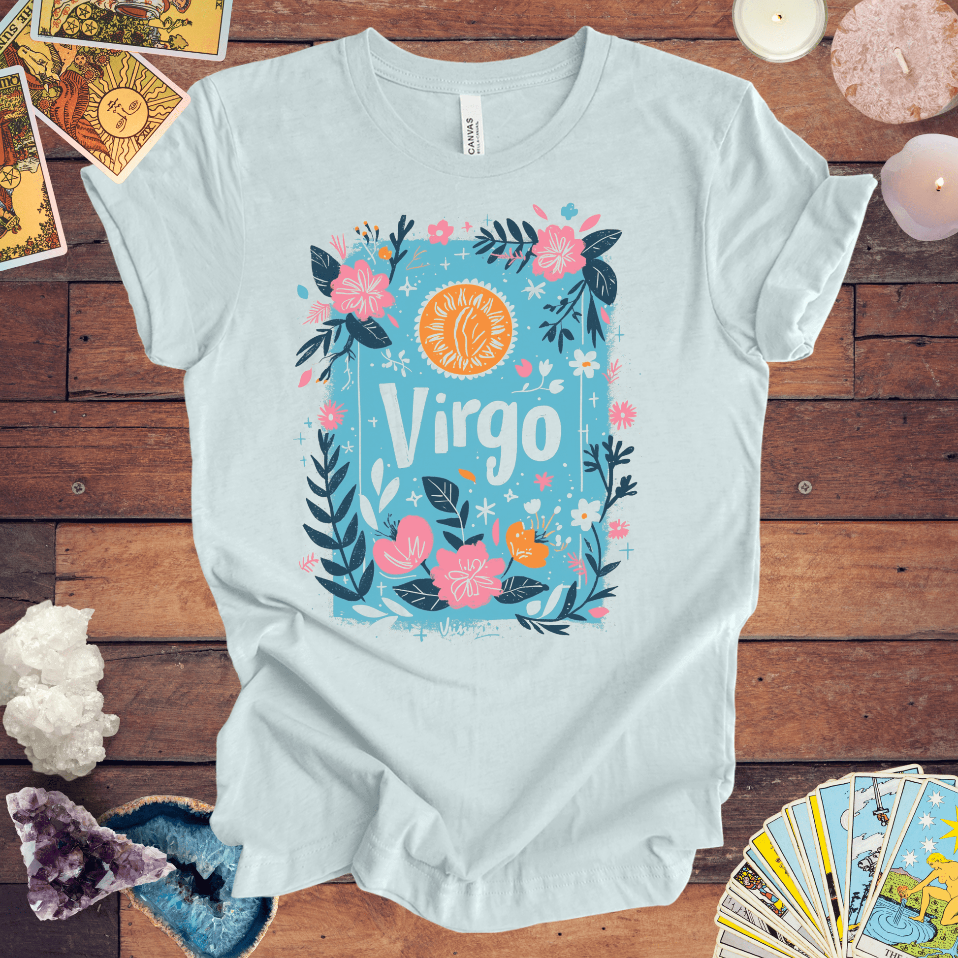 T-Shirt Heather Ice Blue / S Botanic Maiden Virgo TShirt: Earthy Elegance