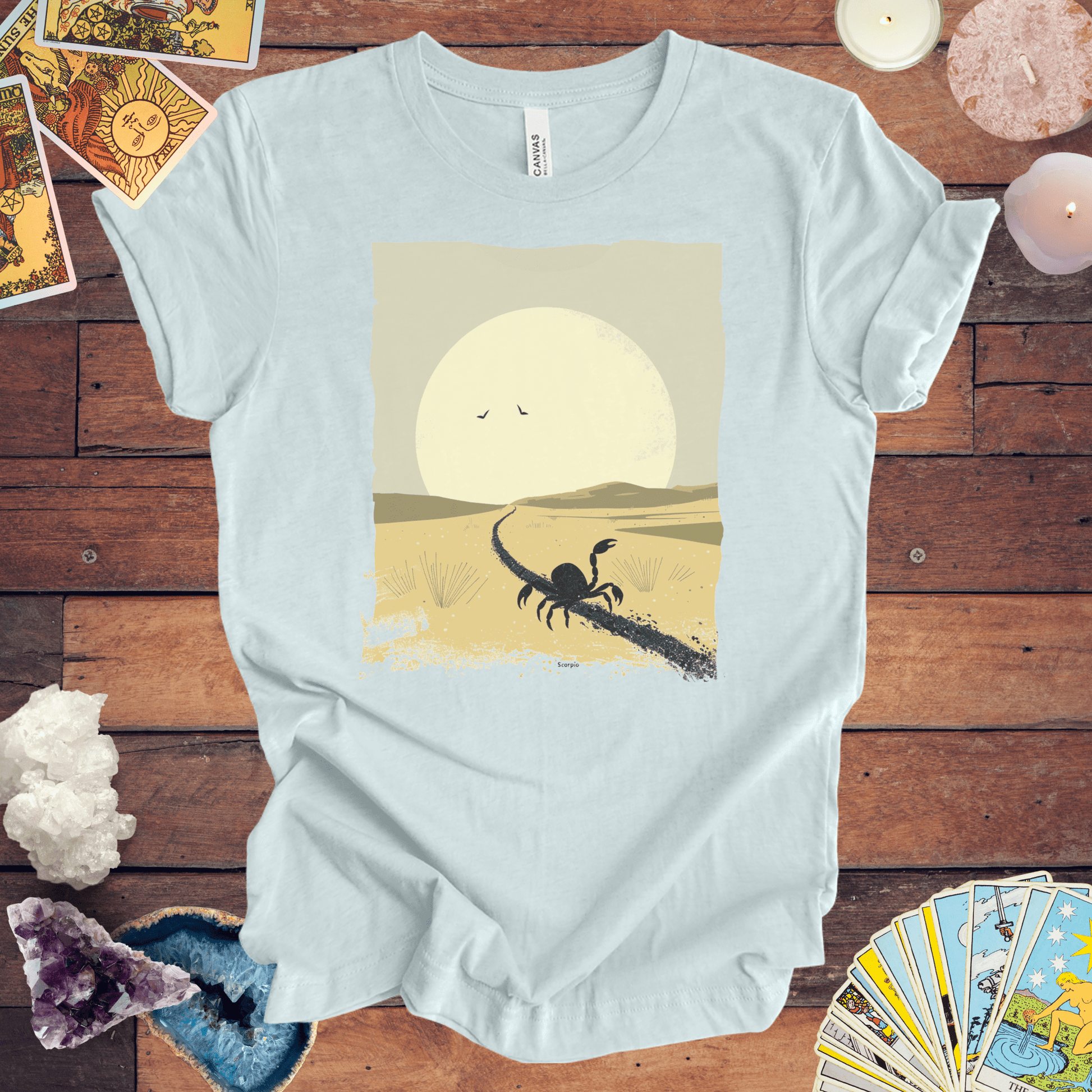 T-Shirt Heather Ice Blue / S Courage in the Shadows: Scorpio Tarot Card TShirt