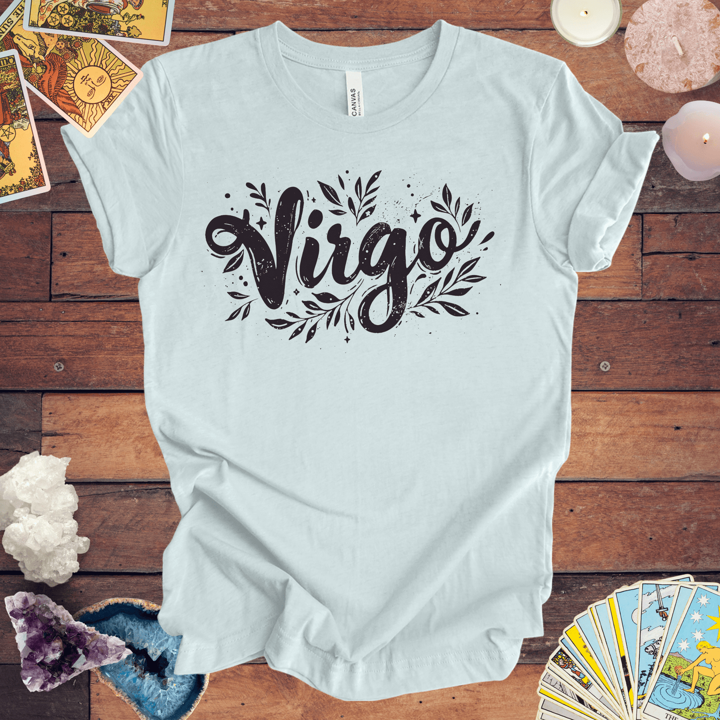 T-Shirt Heather Ice Blue / S Ink Splattered Virtue Virgo TShirt: Artistic Precision