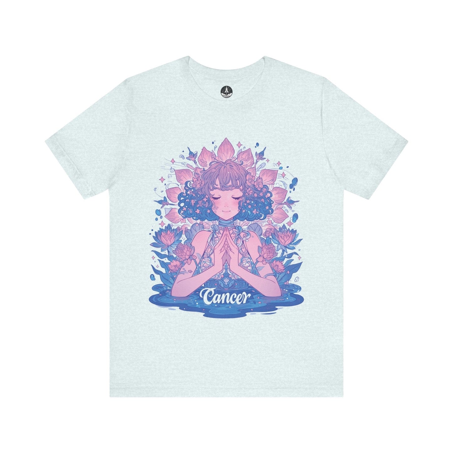 T-Shirt Heather Ice Blue / S Lunar Bloom Cancer TShirt: Serenity in the Stars