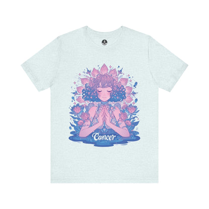 T-Shirt Heather Ice Blue / S Lunar Bloom Cancer TShirt: Serenity in the Stars