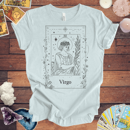 T-Shirt Heather Ice Blue / S Maiden's Blossom: Virgo Tarot Card T-Shirt