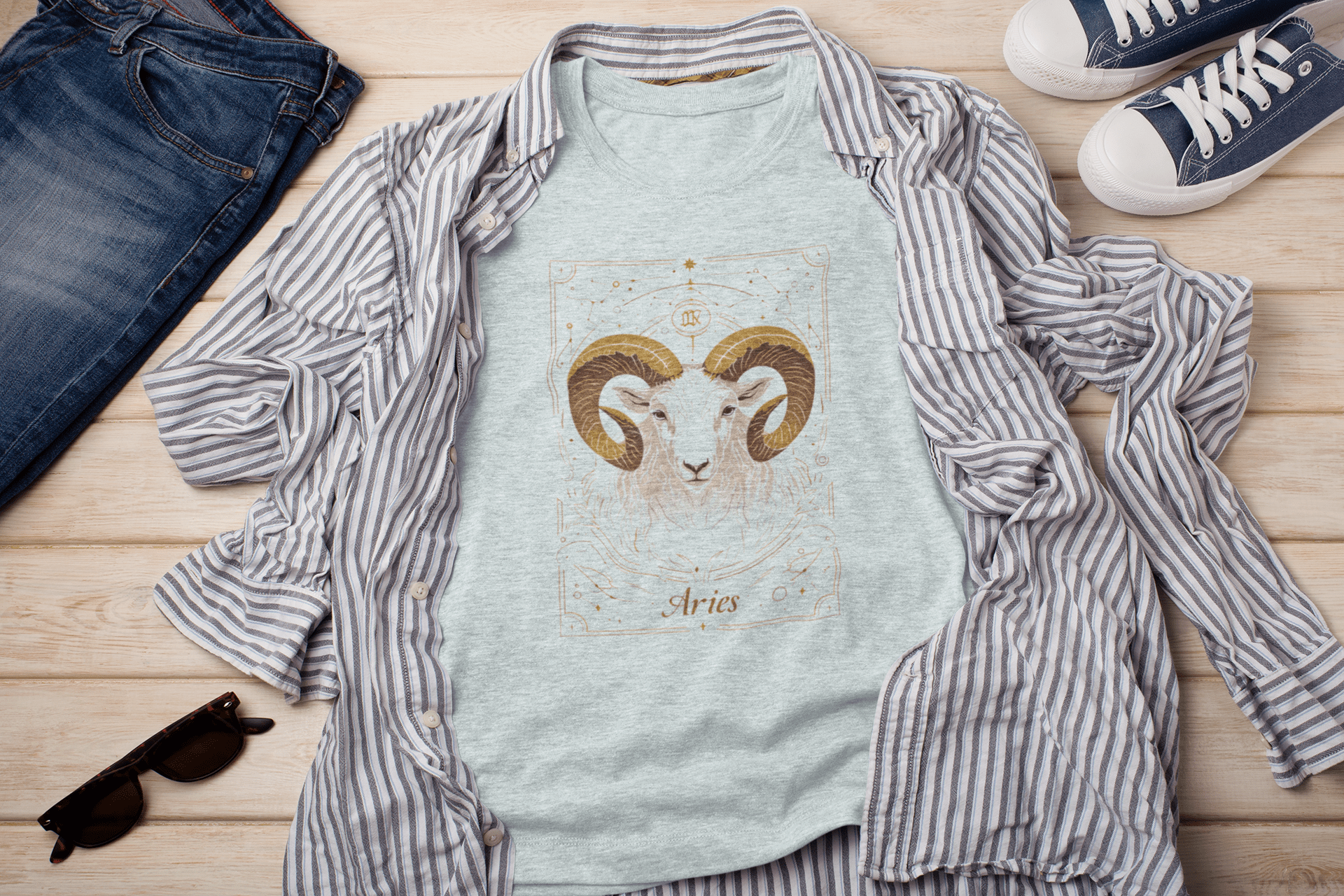 T-Shirt Heather Ice Blue / S The Minimalist Ram: Aries Tarot Card T-Shirt