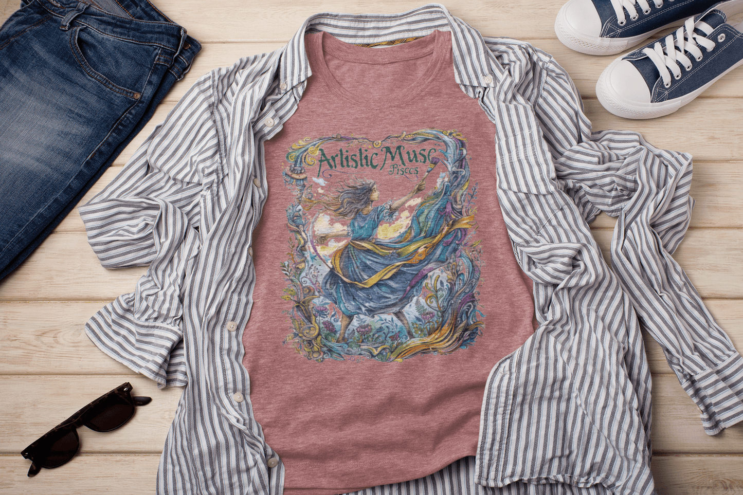 T-Shirt Heather Mauve / S Artistic Muse: Pisces Tarot Card T-Shirt