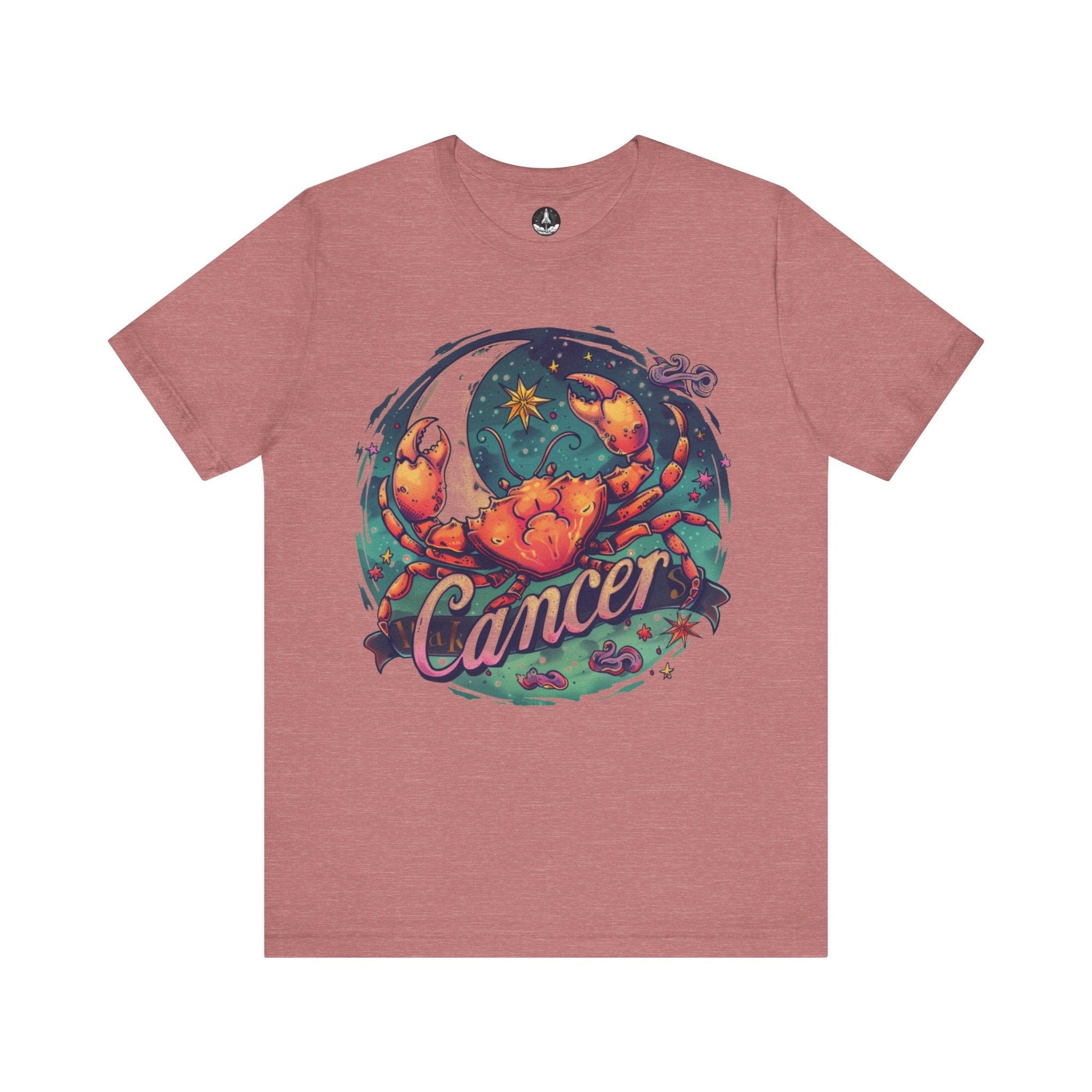 T-Shirt Heather Mauve / S Cancer Zodiac Tattoo Art T-Shirt: Cosmic Crustacean Vibrance