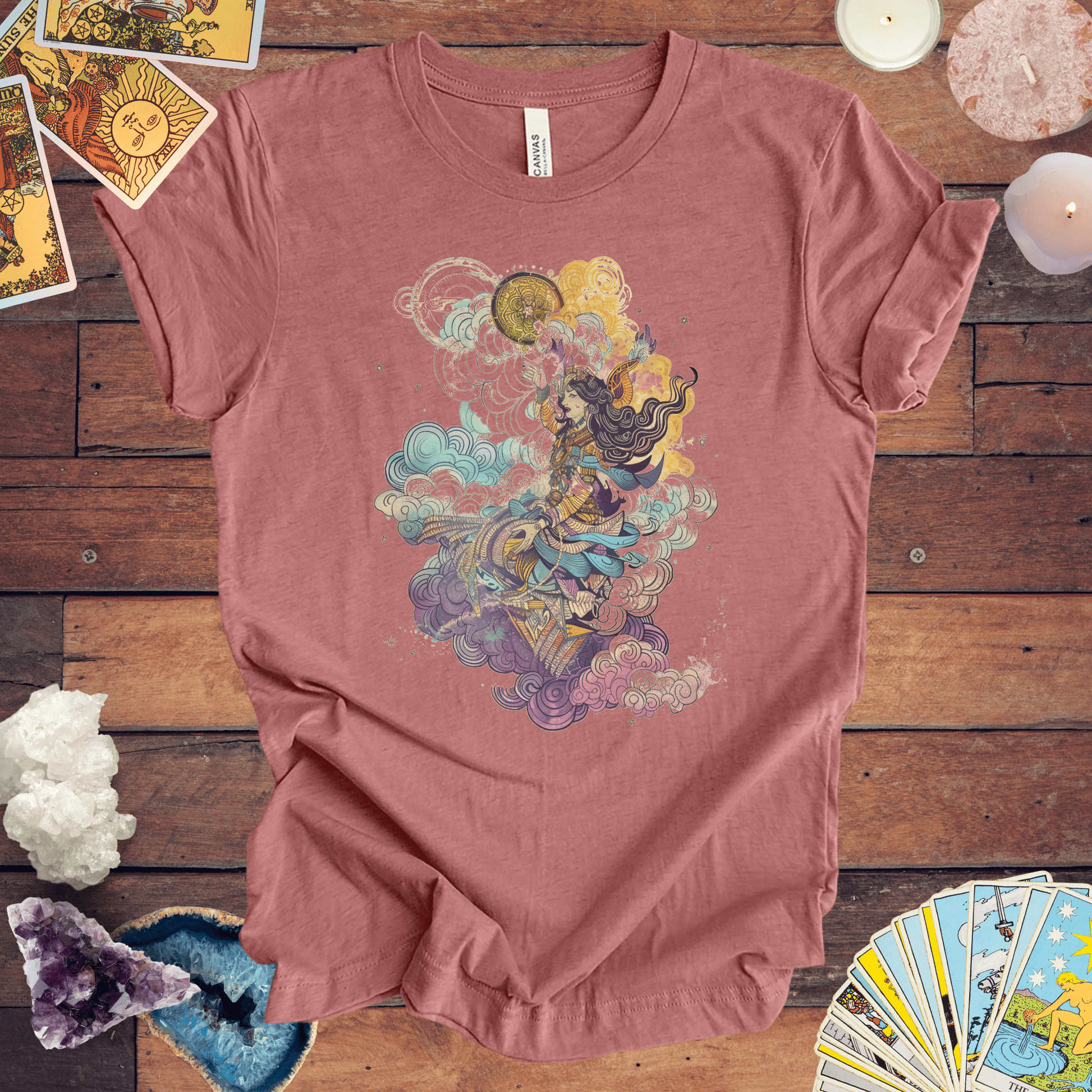 T-Shirt Heather Mauve / S Celestial Harmony TShirt: Zodiac Whispers in the Wind