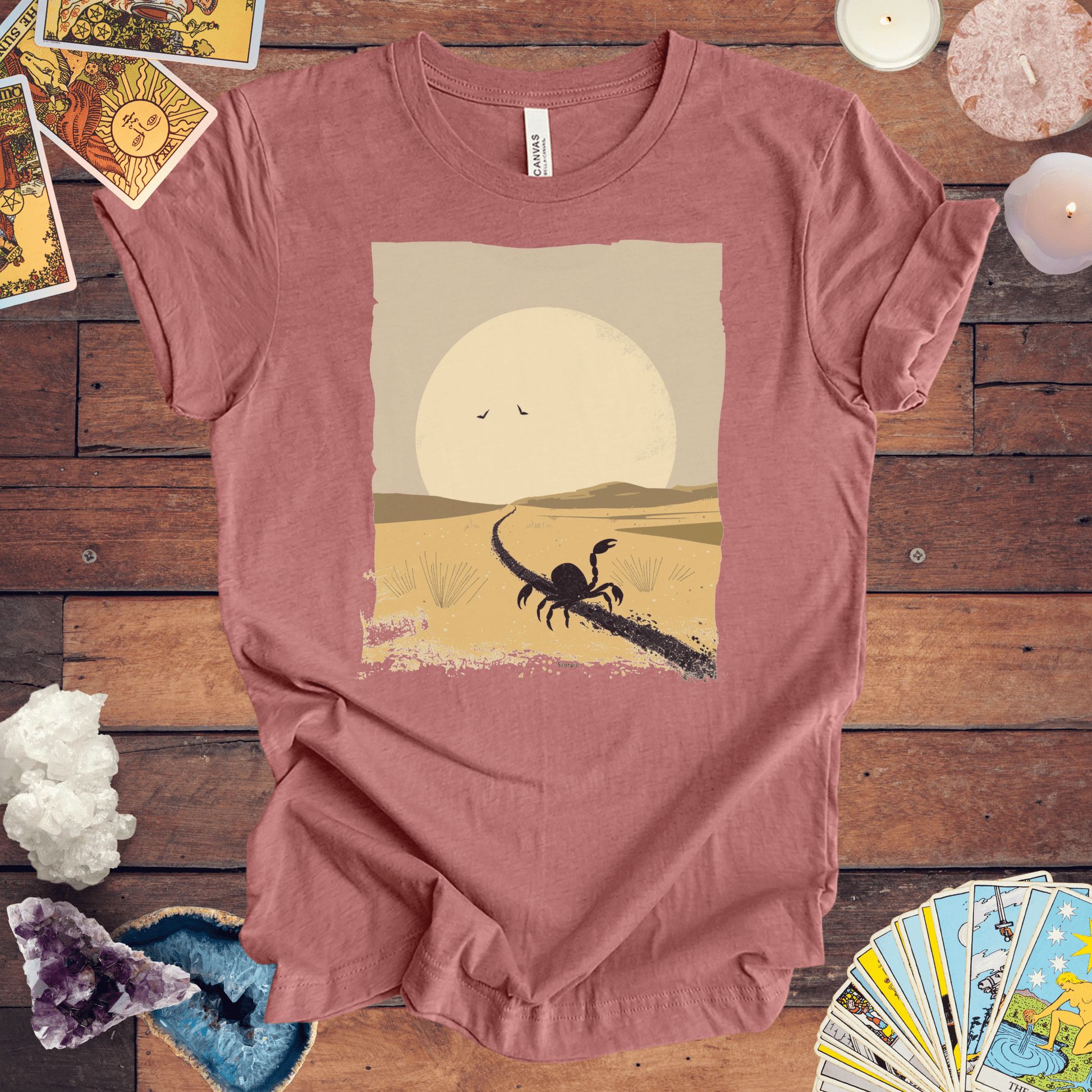 T-Shirt Heather Mauve / S Courage in the Shadows: Scorpio Tarot Card TShirt