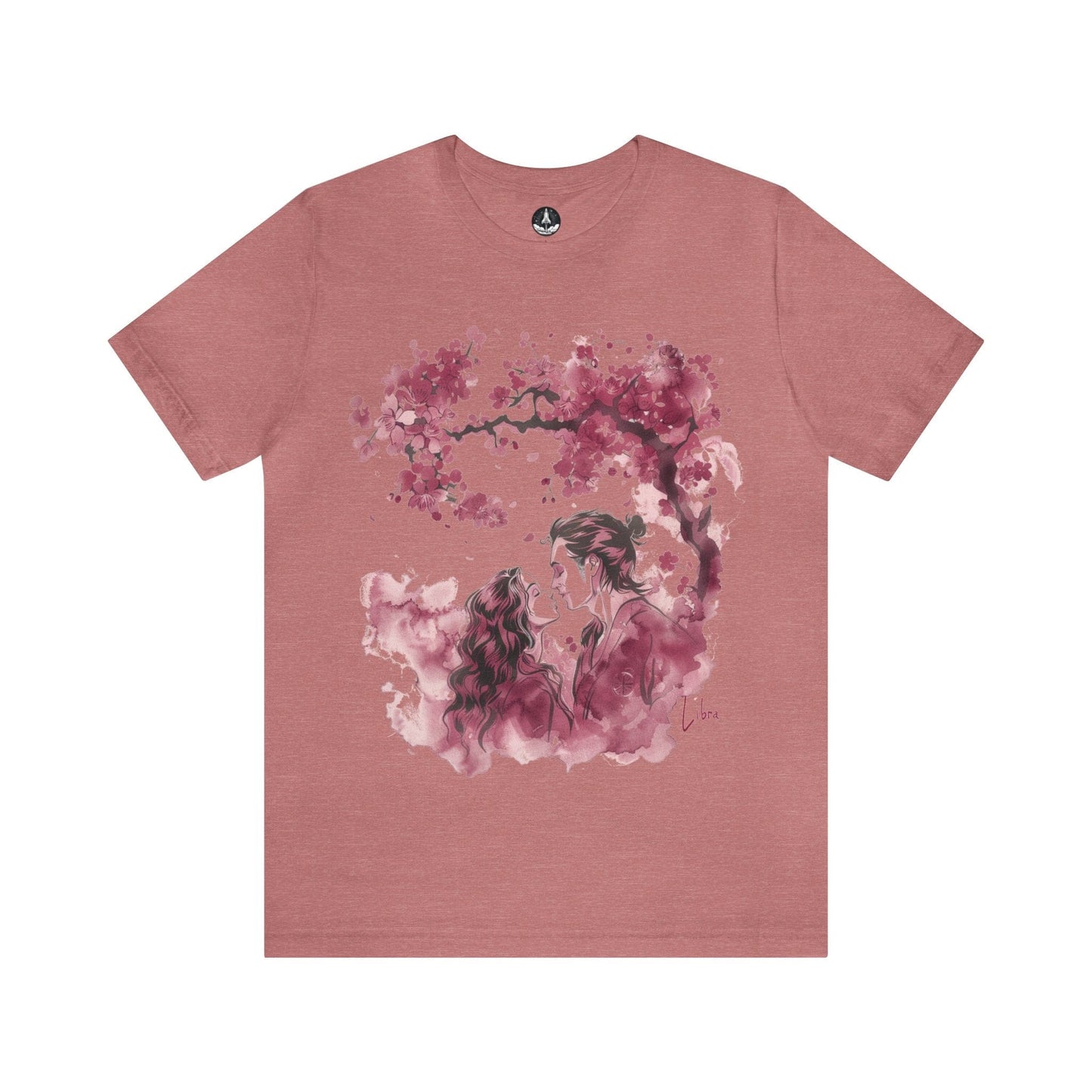 T-Shirt Heather Mauve / S Eternal Love Libra Sumi-e Tee: Cherry Blossoms & Romance