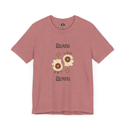T-Shirt Heather Mauve / S Gemini Flower Power T-Shirt - Retro Zodiac Apparel for Astrology Lovers
