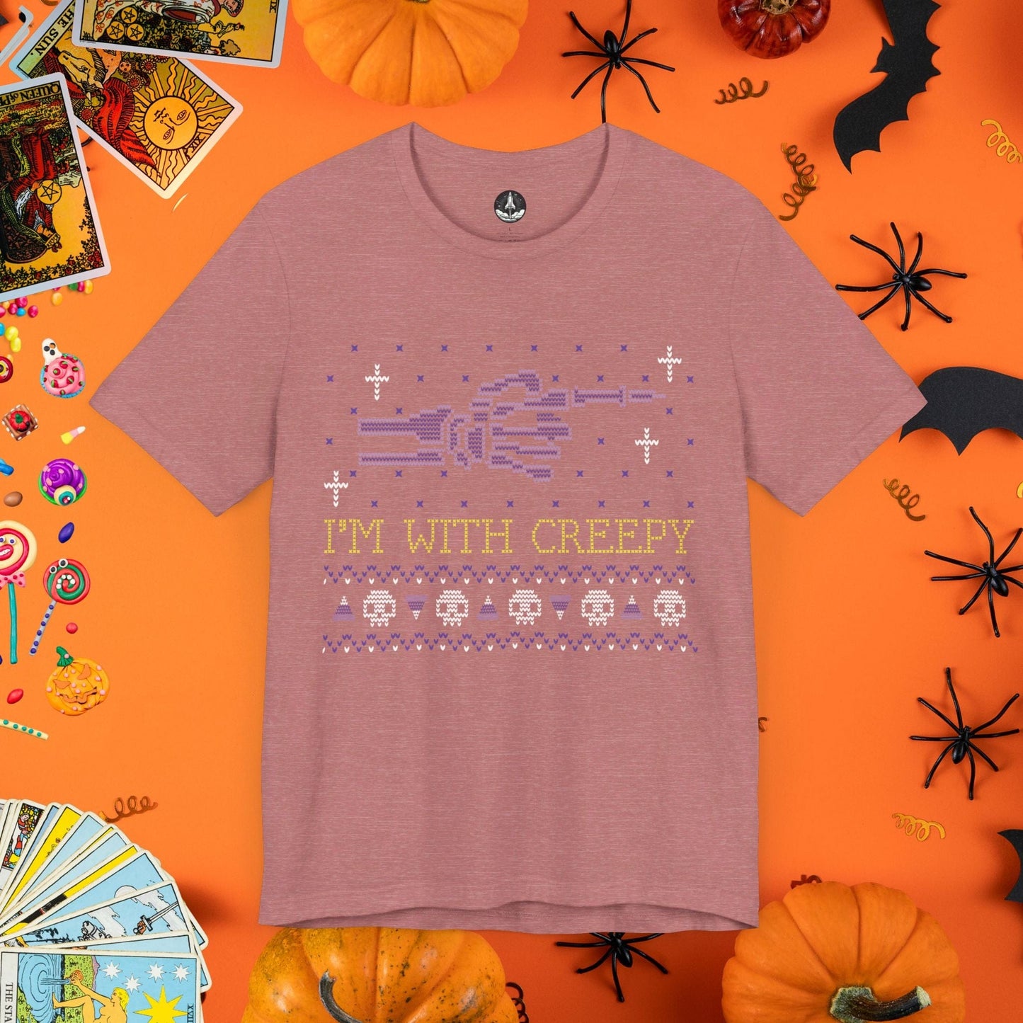 T-Shirt Heather Mauve / S I'm With Creepy - Halloween Ugly Sweater T-Shirt