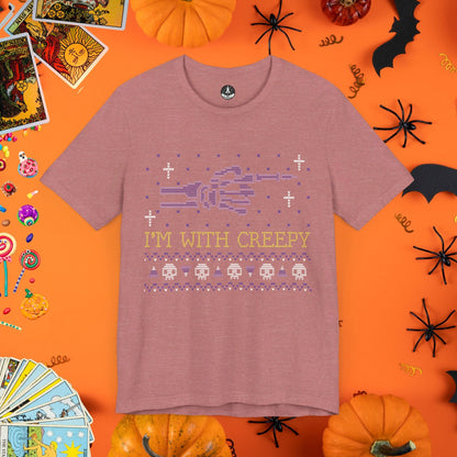 T-Shirt Heather Mauve / S I'm With Creepy - Halloween Ugly Sweater T-Shirt