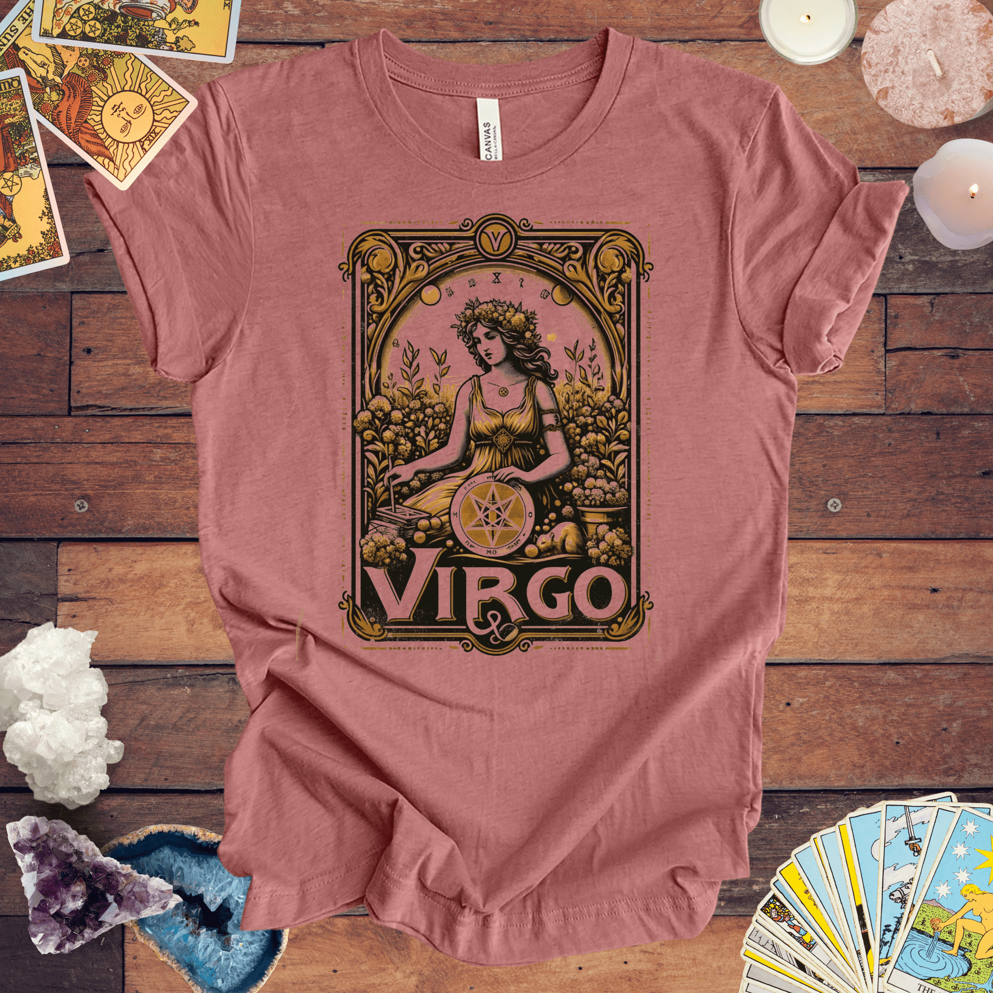 T-Shirt Heather Mauve / S Maiden of Pentacles: Virgo Tarot Card T-Shirt