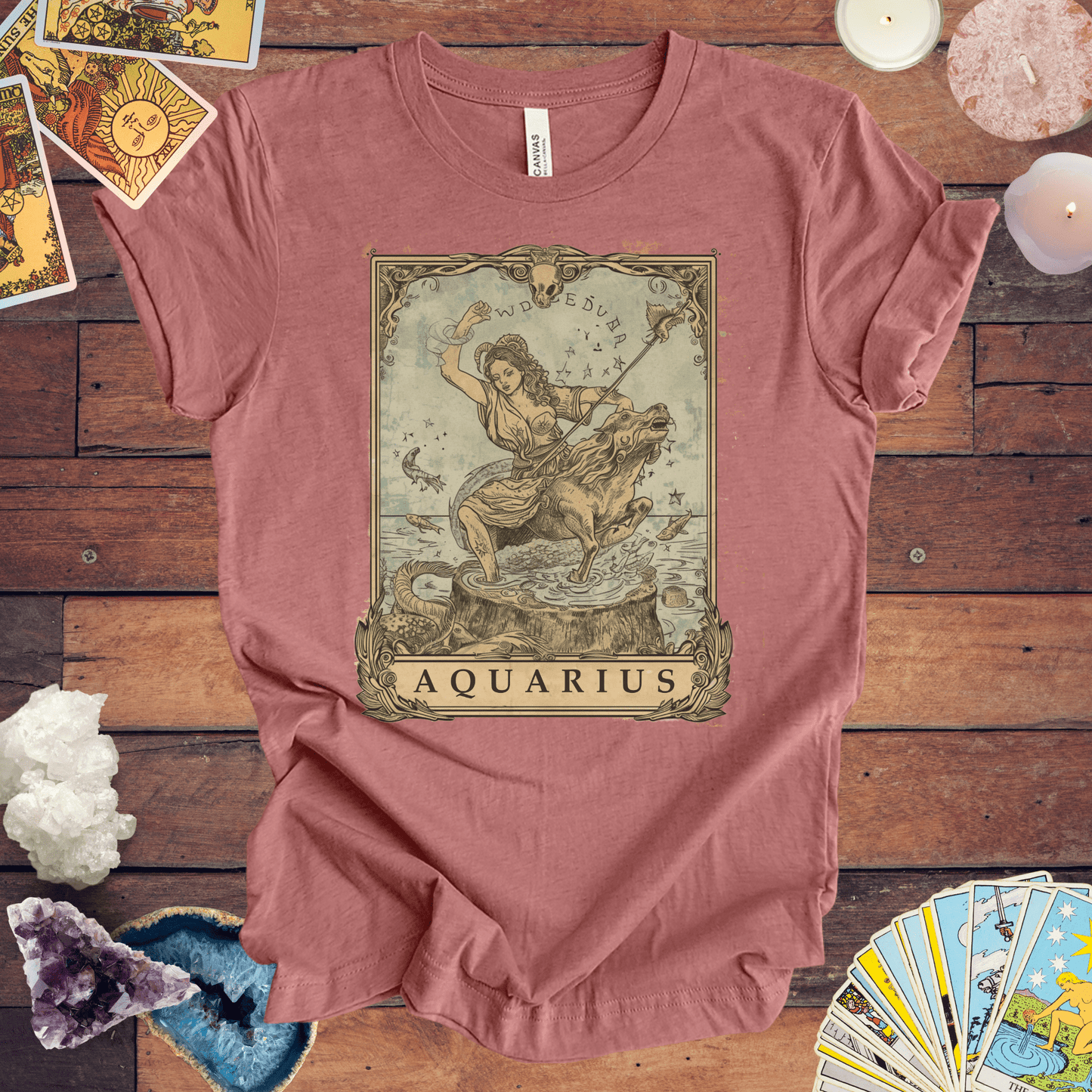 T-Shirt Heather Mauve / S Navigating Mystical Seas: Aquarius Tarot Card T-Shirt