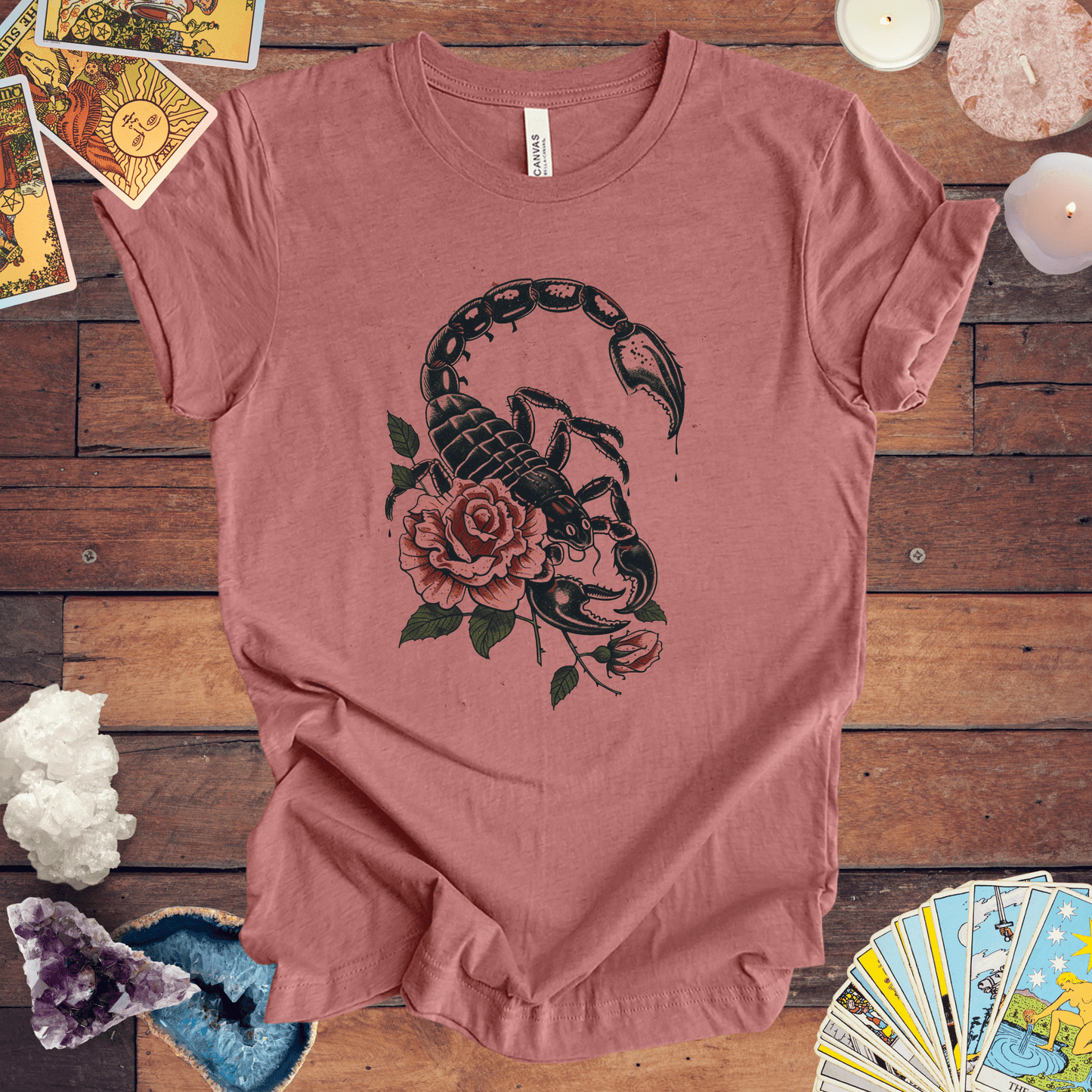 T-Shirt Heather Mauve / S Scorpio's Essence TShirt: Mystical Scorpion Art on Soft Cotton