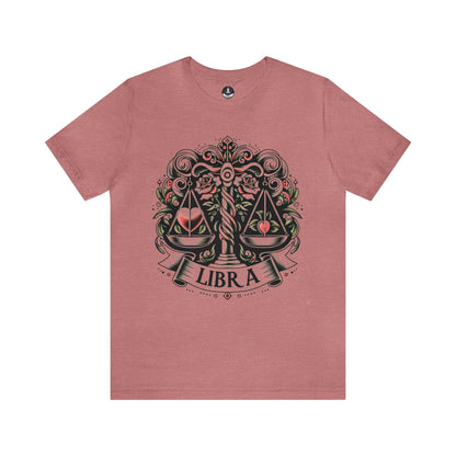 T-Shirt Heather Mauve / S Vintage Tattoo Scales of Justice: Libra T-Shirt