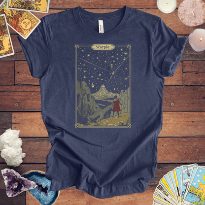 T-Shirt Heather Navy / S Ascent of Ambition: Scorpio Tarot Card T-Shirt