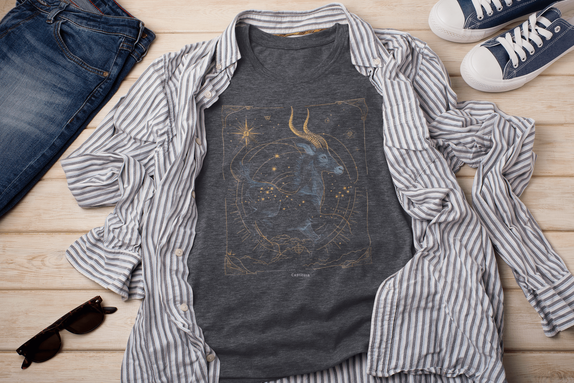 T-Shirt Heather Navy / S Capricorn’s Prance: Capricorn Tarot Card T-Shirt