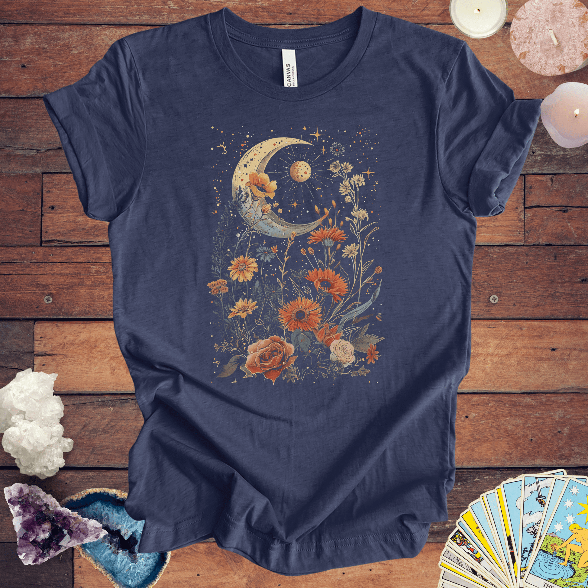 T-Shirt Heather Navy / S Eclipse Garden - Celestial Floral T-Shirt