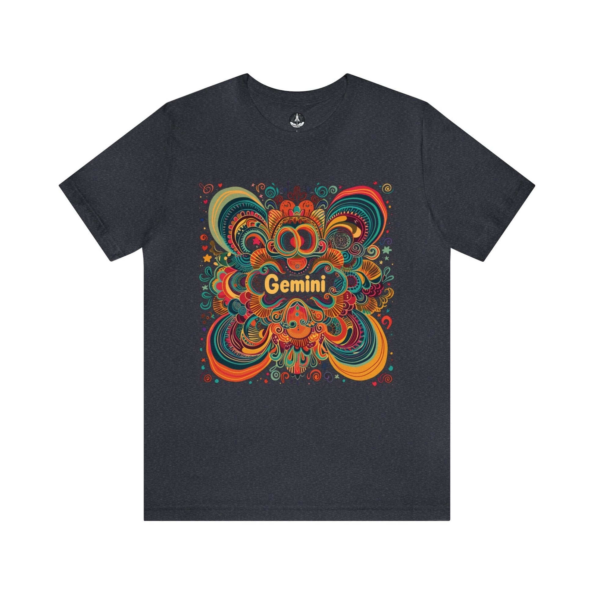 T-Shirt Heather Navy / S Gemini Psychedelic Harmony T-Shirt: A Vivid Ode to the Twin Spirits