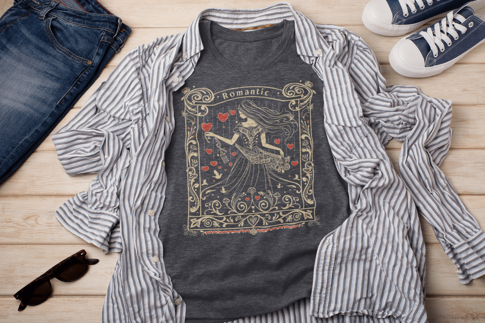 T-Shirt Heather Navy / S Heartstrings Romantic: Libra Tarot Card T-Shirt