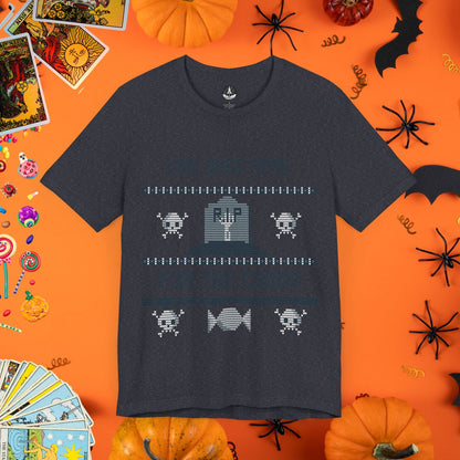 T-Shirt Heather Navy / S Just Here for the Candy - Halloween Ugly Sweater T-Shirt - Halloween Limited Edition