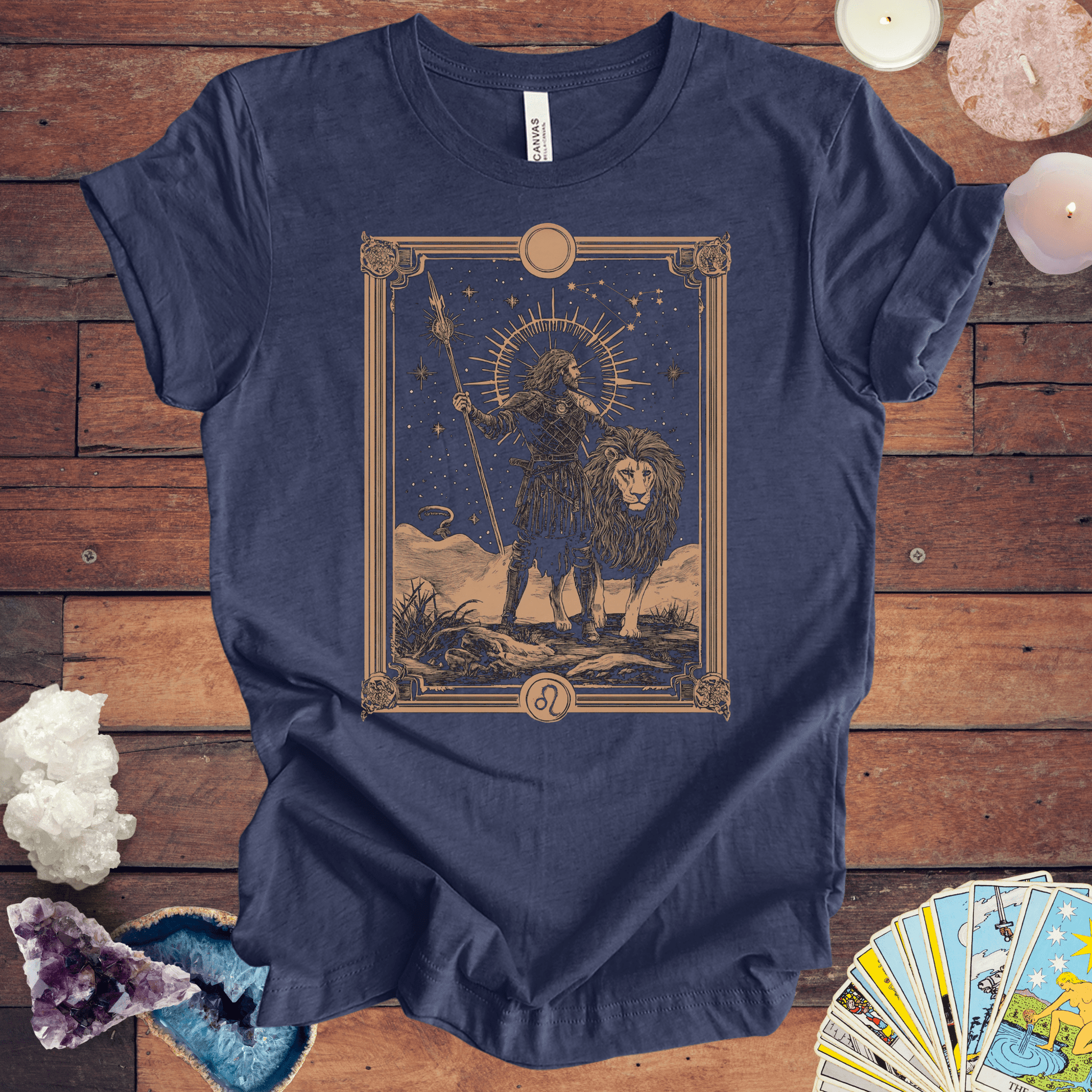 T-Shirt Heather Navy / S Leo Bravery T-Shirt: Tarot-Inspired Fierceness