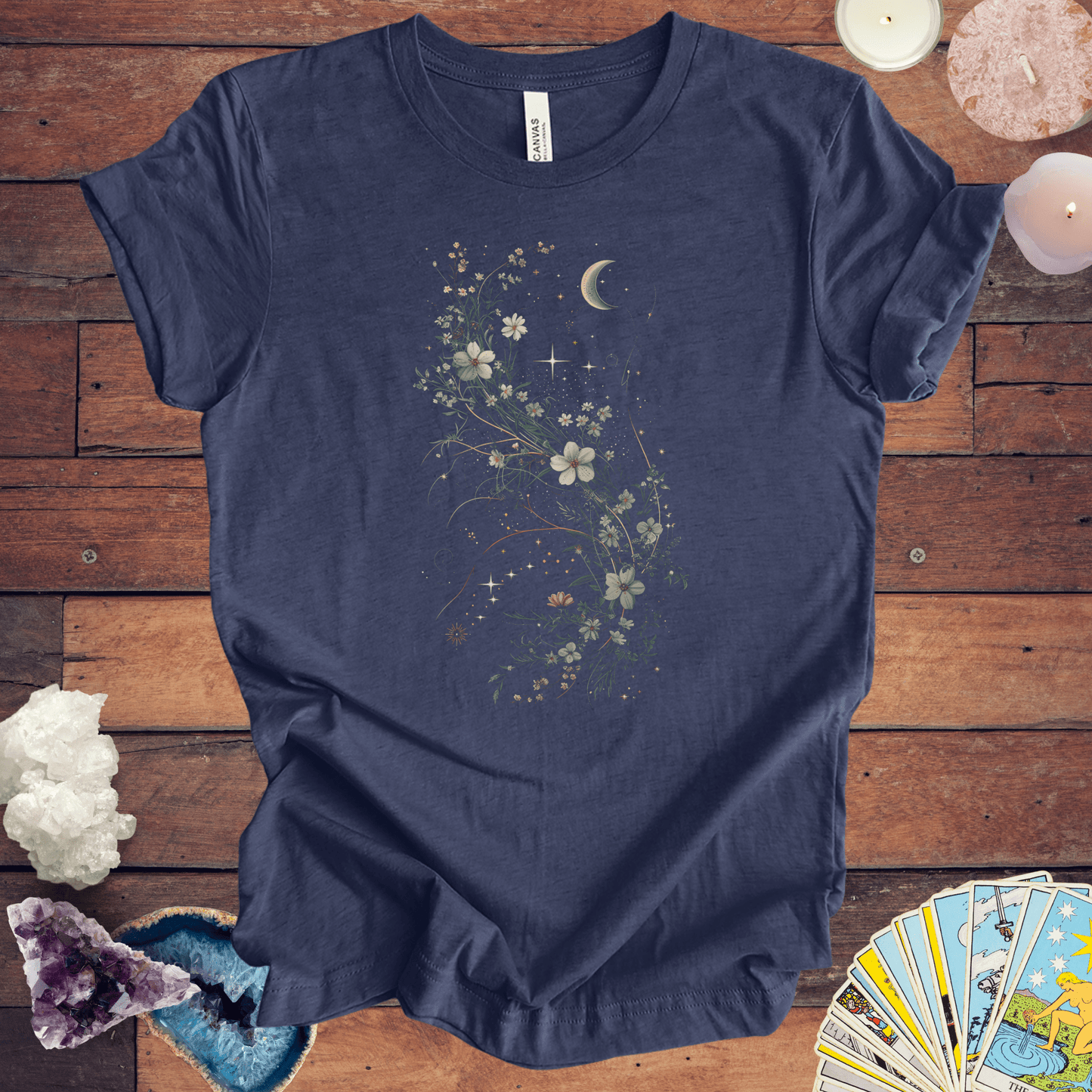 T-Shirt Heather Navy / S Moonlit Petals - Enchanting Floral T-Shirt