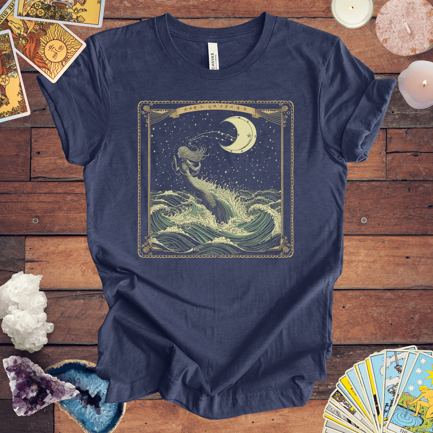 T-Shirt Heather Navy / S Mystical Seas for the Reflective Soul: Aquarius Tarot Card T-Shirt