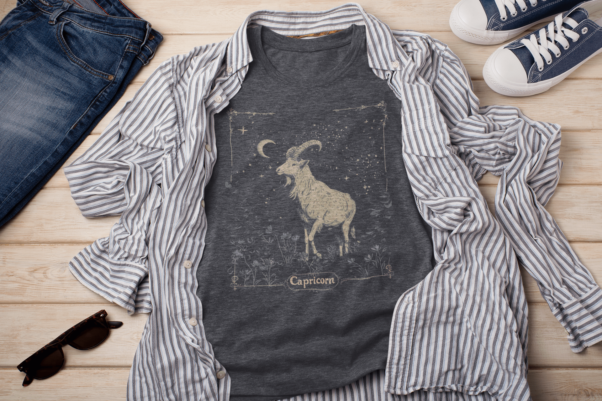 T-Shirt Heather Navy / S Saturn’s Resolve: Capricorn Tarot Card T-Shirt