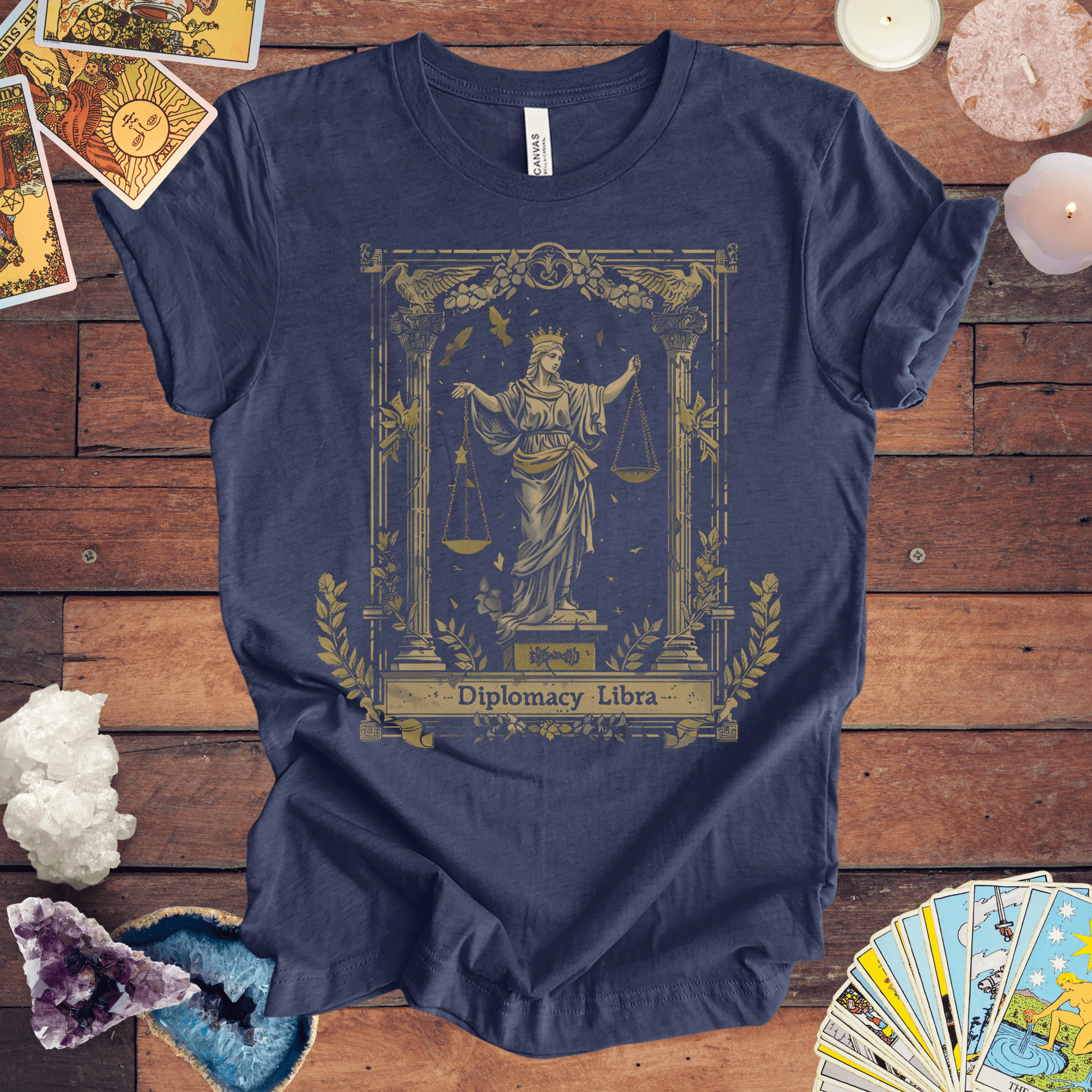 T-Shirt Heather Navy / S Scales of Poise Libra Diplomacy Tee: Elegance in Balance