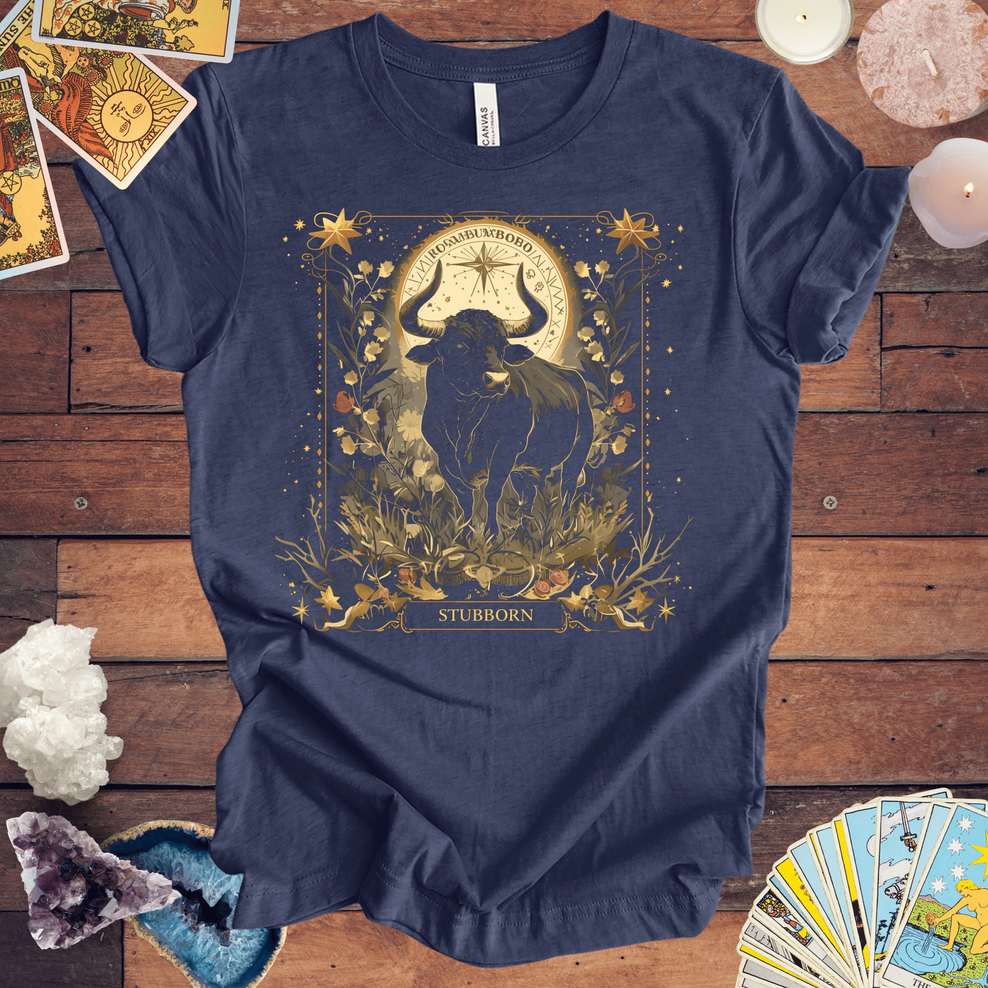 T-Shirt Heather Navy / S Taurus Astrology: The Stoic Guardian Bull T-Shirt