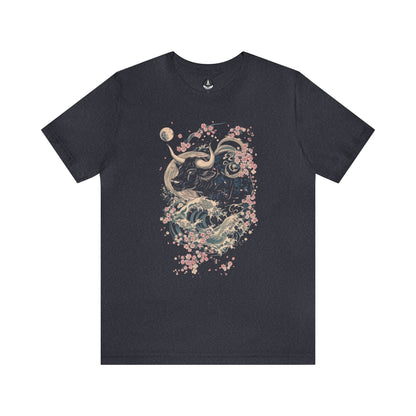 T-Shirt Heather Navy / S Taurus Floral Wave T-Shirt: Elegance in Motion