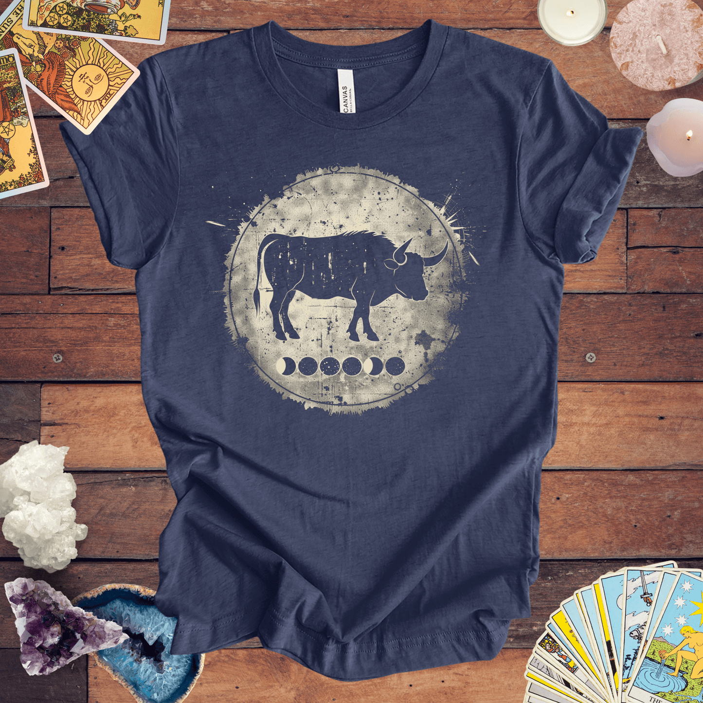 T-Shirt Heather Navy / S Taurus Lunar Phase T-Shirt