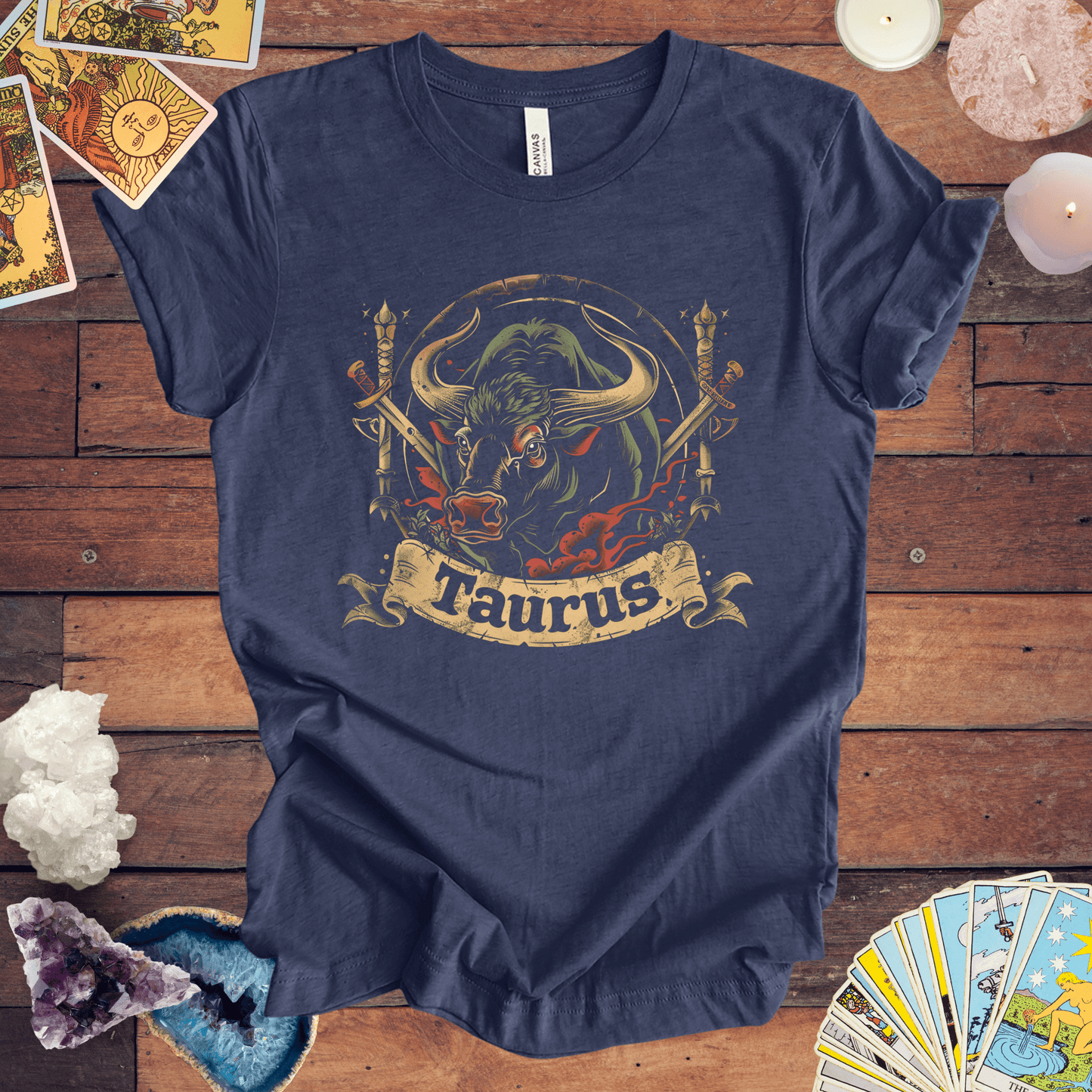 T-Shirt Heather Navy / S Taurus Warrior Crest T-Shirt: Bold Zodiac Statement