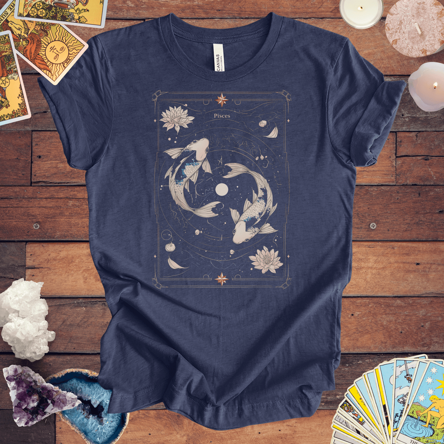 T-Shirt Heather Navy / S The Dreamy Fish: Pisces Tarot Card T-Shirt