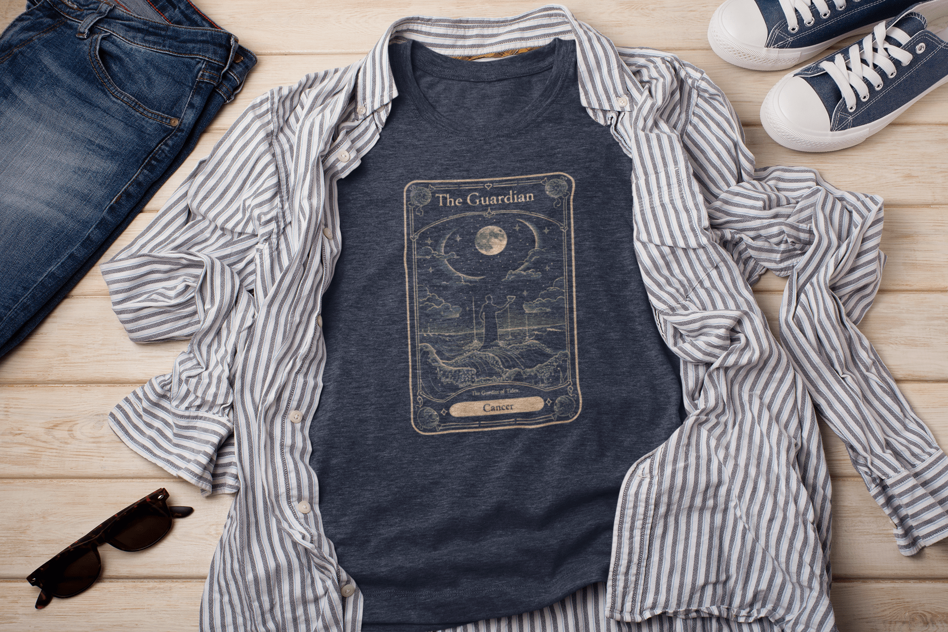 T-Shirt Heather Navy / S The Guardian: Cancer Tarot Card T-Shirt