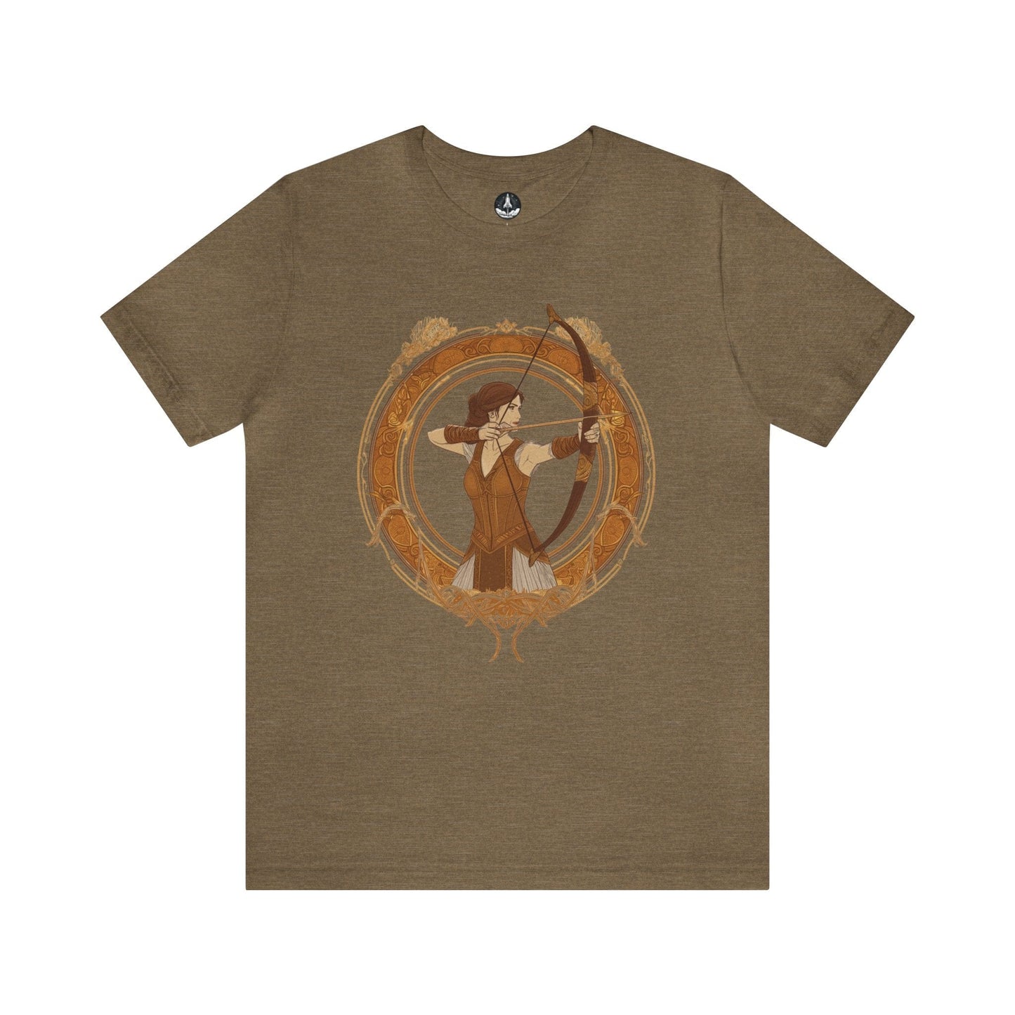 T-Shirt Heather Olive / S Cosmic Archer Sagittarius TShirt: Navigating Life with Zodiac Precision