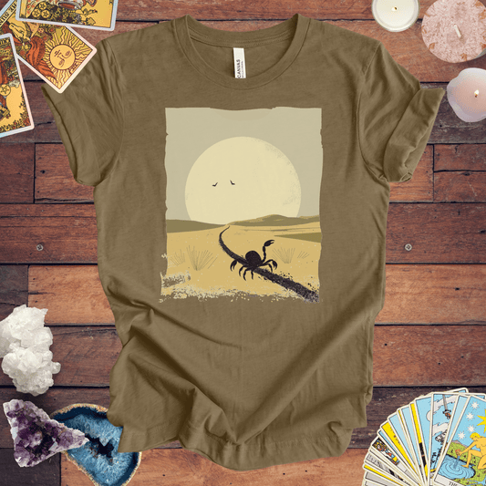 T-Shirt Heather Olive / S Courage in the Shadows: Scorpio Tarot Card TShirt