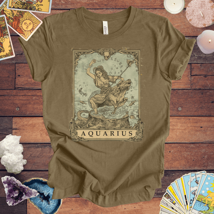 T-Shirt Heather Olive / S Navigating Mystical Seas: Aquarius Tarot Card T-Shirt