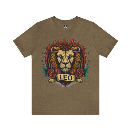 T-Shirt Heather Olive / S Old School Leo Heart Tattoo T-Shirt