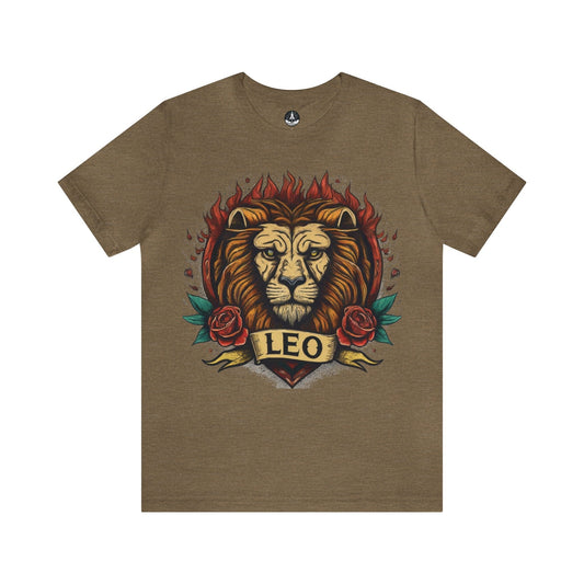 T-Shirt Heather Olive / S Old School Leo Heart Tattoo T-Shirt