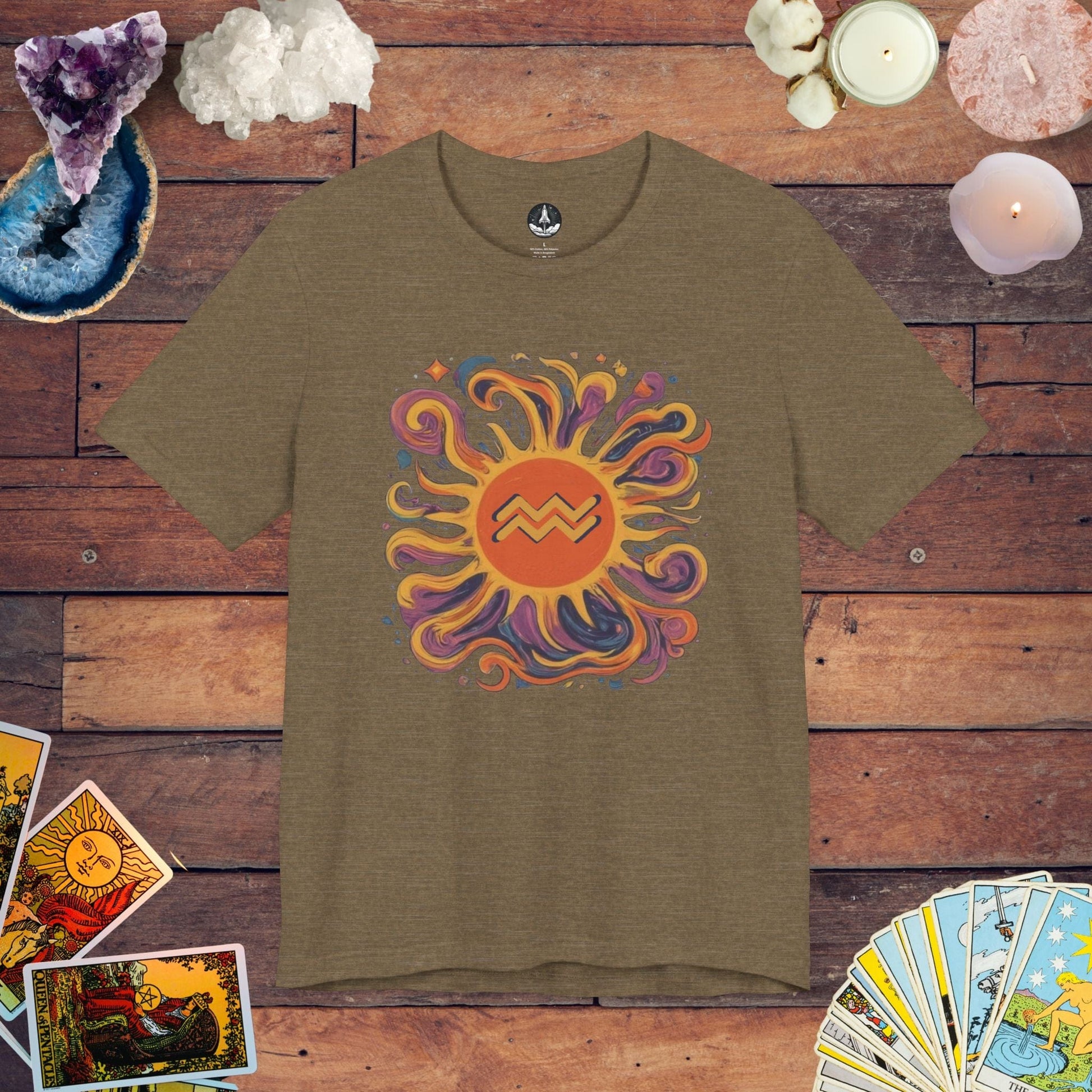 T-Shirt Heather Olive / S Solar Flair Aquarius T-Shirt: Radiate Your Aquarius Essence