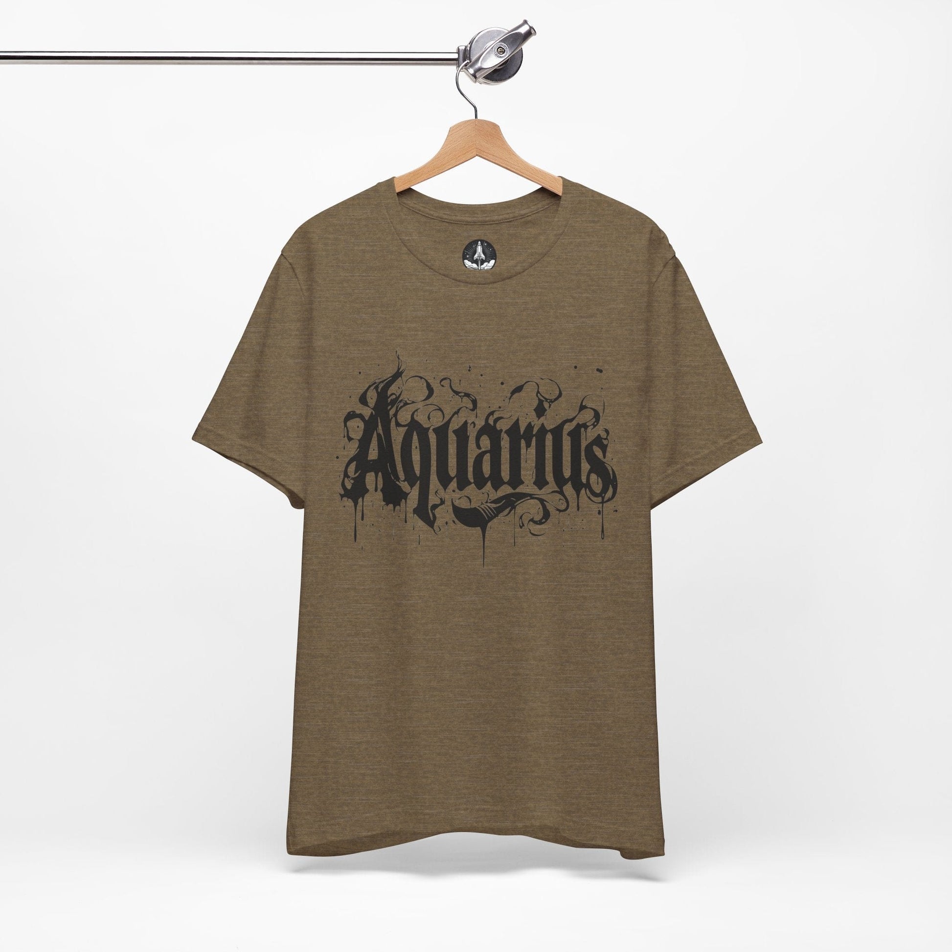 T-Shirt Heather Olive / S Stellar Flow Aquarius TShirt: Embrace the Cosmic Wave