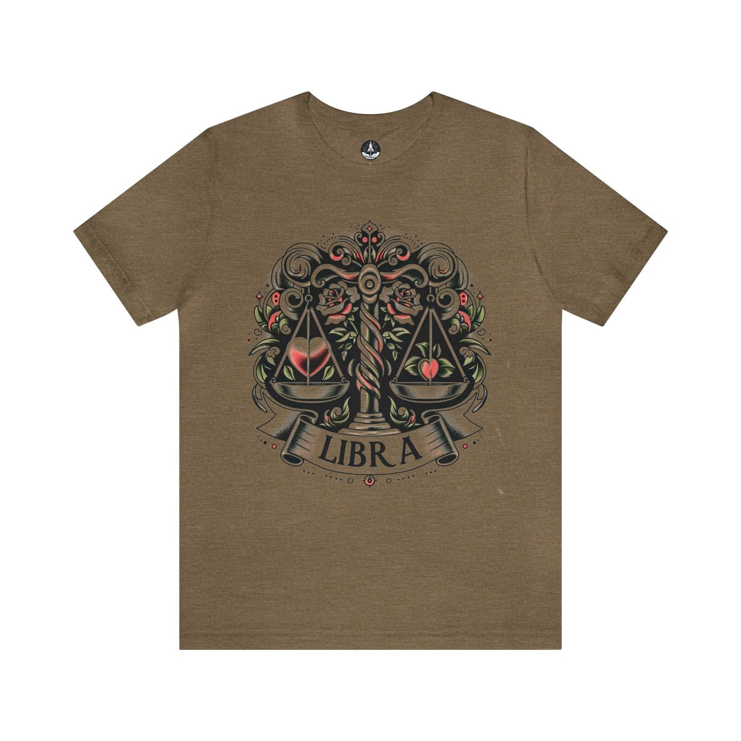 T-Shirt Heather Olive / S Vintage Tattoo Scales of Justice: Libra T-Shirt