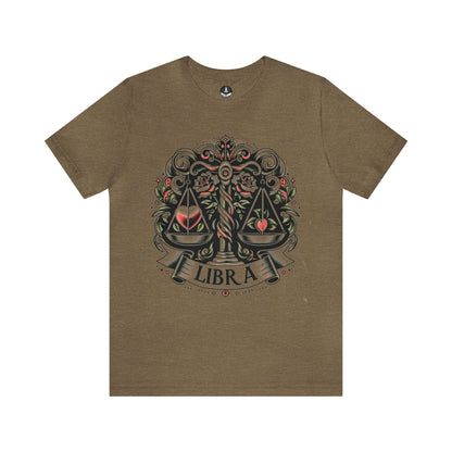 T-Shirt Heather Olive / S Vintage Tattoo Scales of Justice: Libra T-Shirt