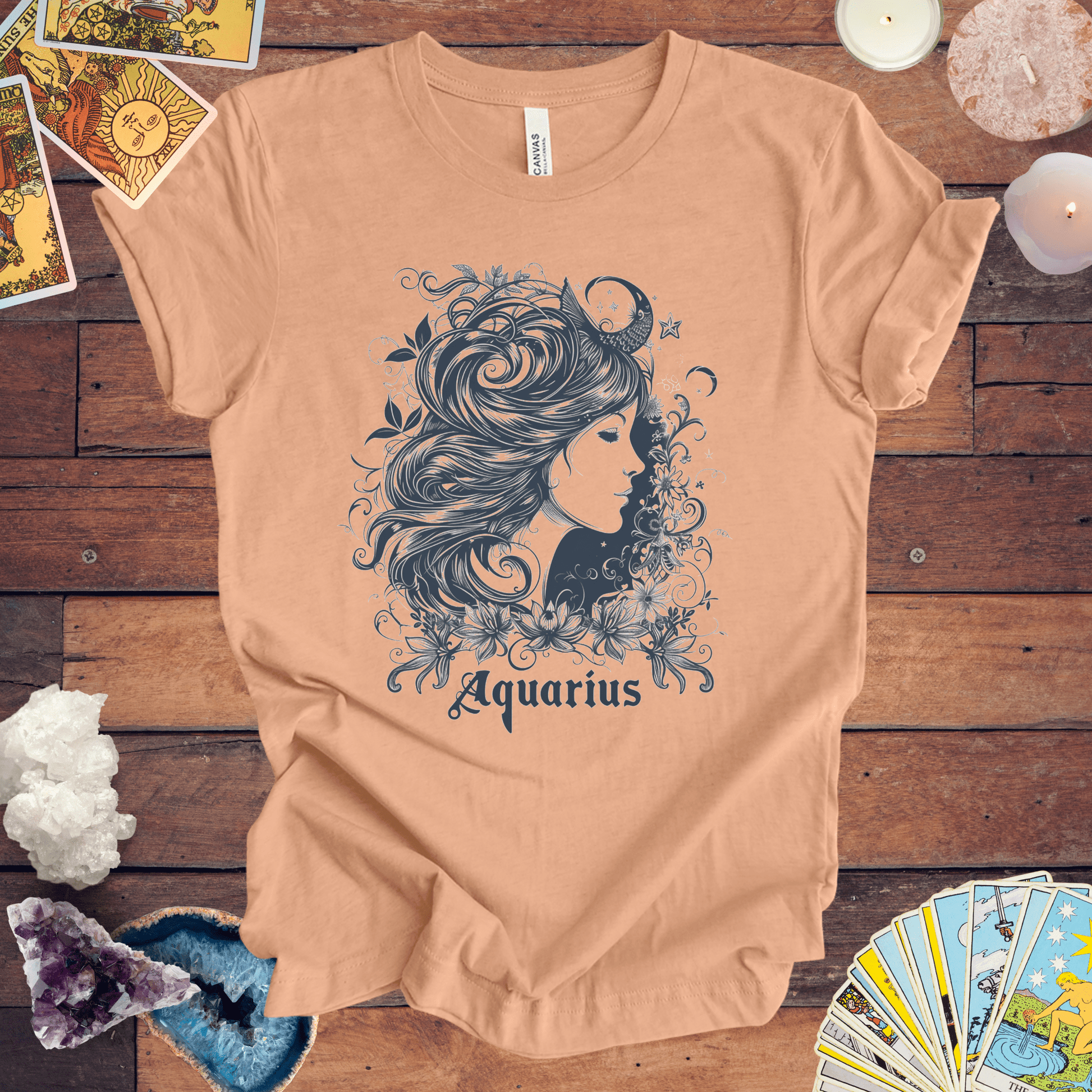 T-Shirt Heather Peach / S Aquarius Windswept Wonder T-Shirt: Celestial Beauty for the Free Spirit